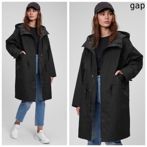 GAP Trench Coat M Oversized (Anorak Parka) Jacket Hood Black Medium NWT’S-$140